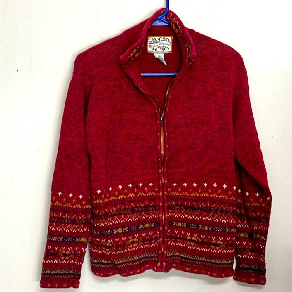🌞 Heirloom Collectibles maroon zip up cardigan sweater women M